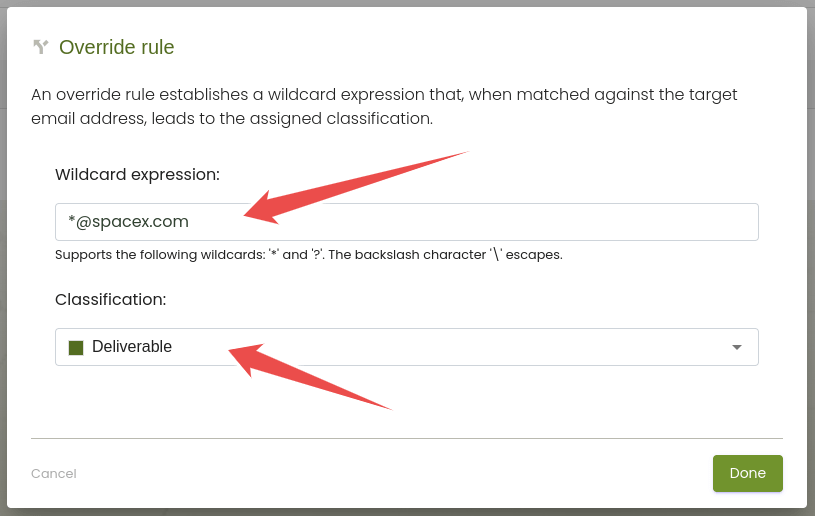 An example showing how to configure a classification override.