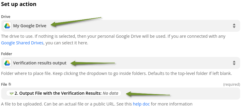 Upload the email verification results to Google Drive