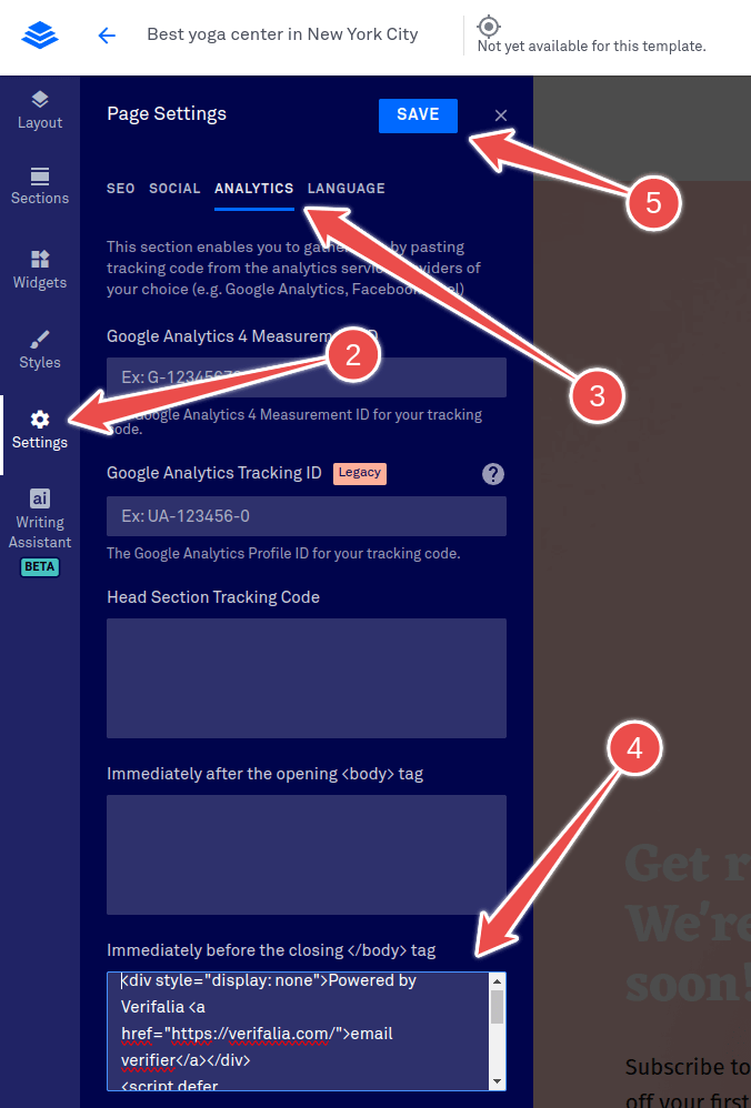 Steps required to embed the Verifalia widget into your Leadpages landing page