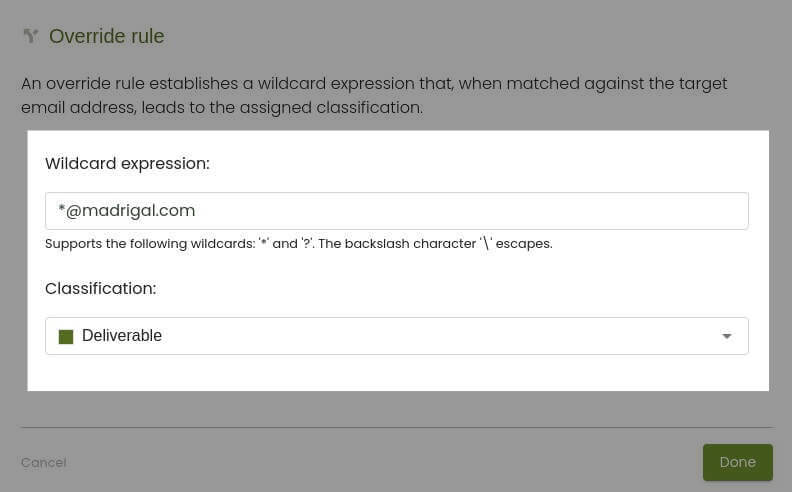 How to define a classification override rule