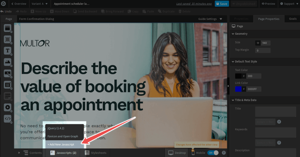 Find the "Javascripts" menu and select "Add New Javascript"