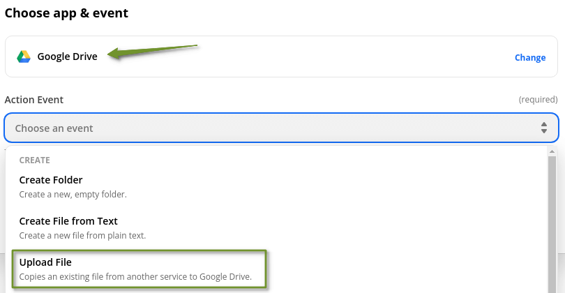 Choose Google Drive, Upload File