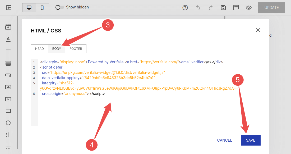 How to embed the Verifalia widget on an Instapage landing page to prevent fake signups