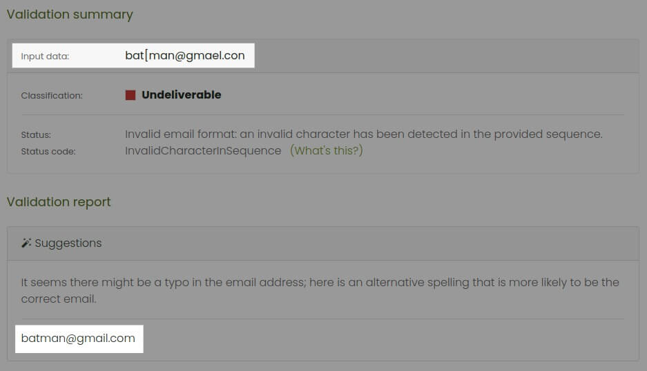 Our AI-powered typo detection in action, on our client area